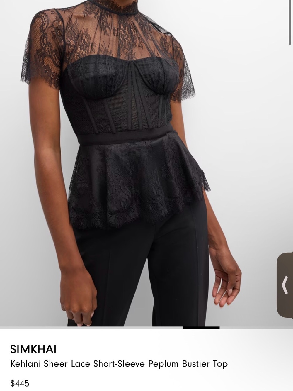 Simkhai Kehlani Sheer Lace Short-Sleeve Peplum Bustier Top - Picture 6 of 6
